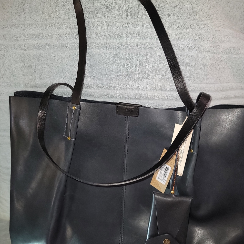 Classic Black Leather Tote Bag - Unbranded